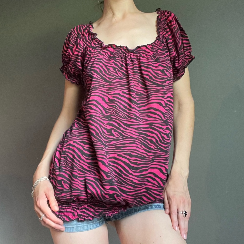 y2k pink zebra print blouse